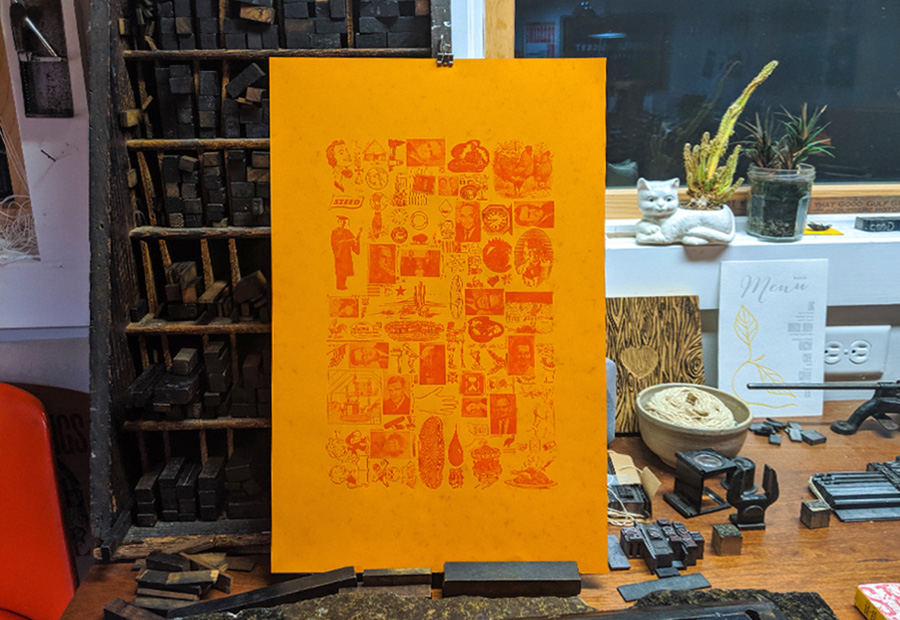orange piece of paper with red background layer prints