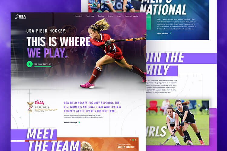 Screenshots from the USA Field Hockey website.