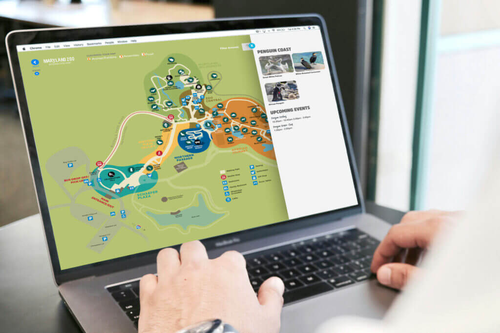 A laptop displaying the Maryland Zoo map.