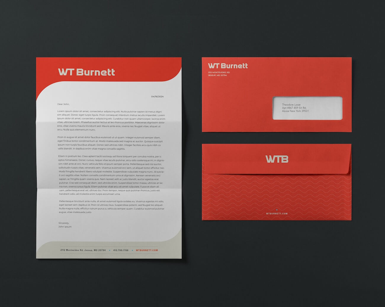 Letterhead and envelope mocked up showcasing the new brand and identity